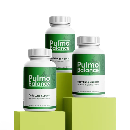 Pulmo Balance three-bottle lineup on a podium