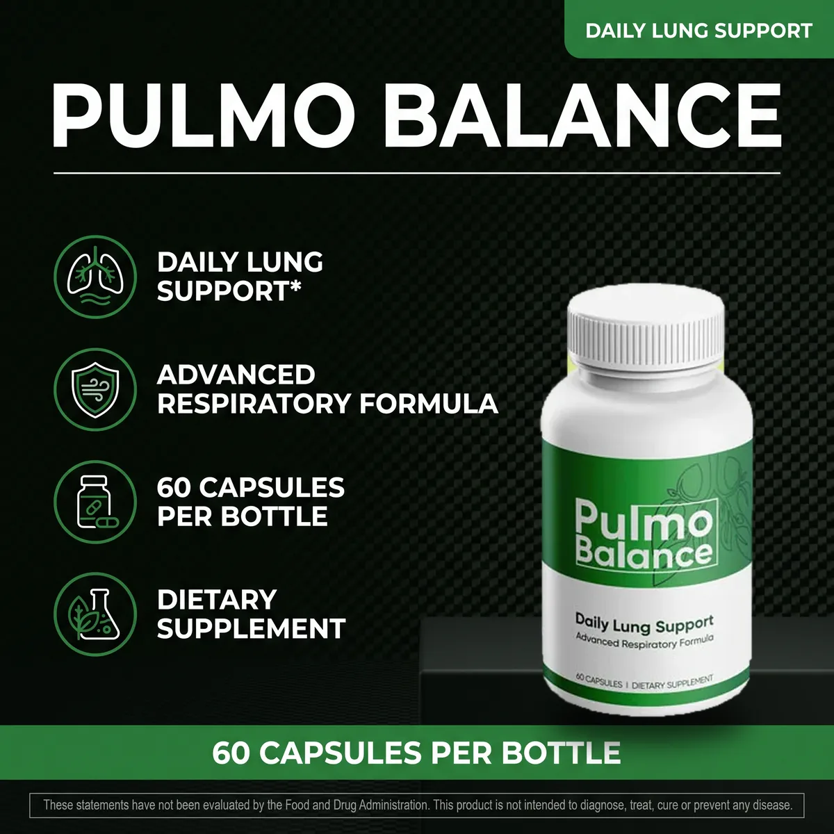 Pulmo Balance Daily Lung Support: advanced respiratory formula, 60 capsules per bottle